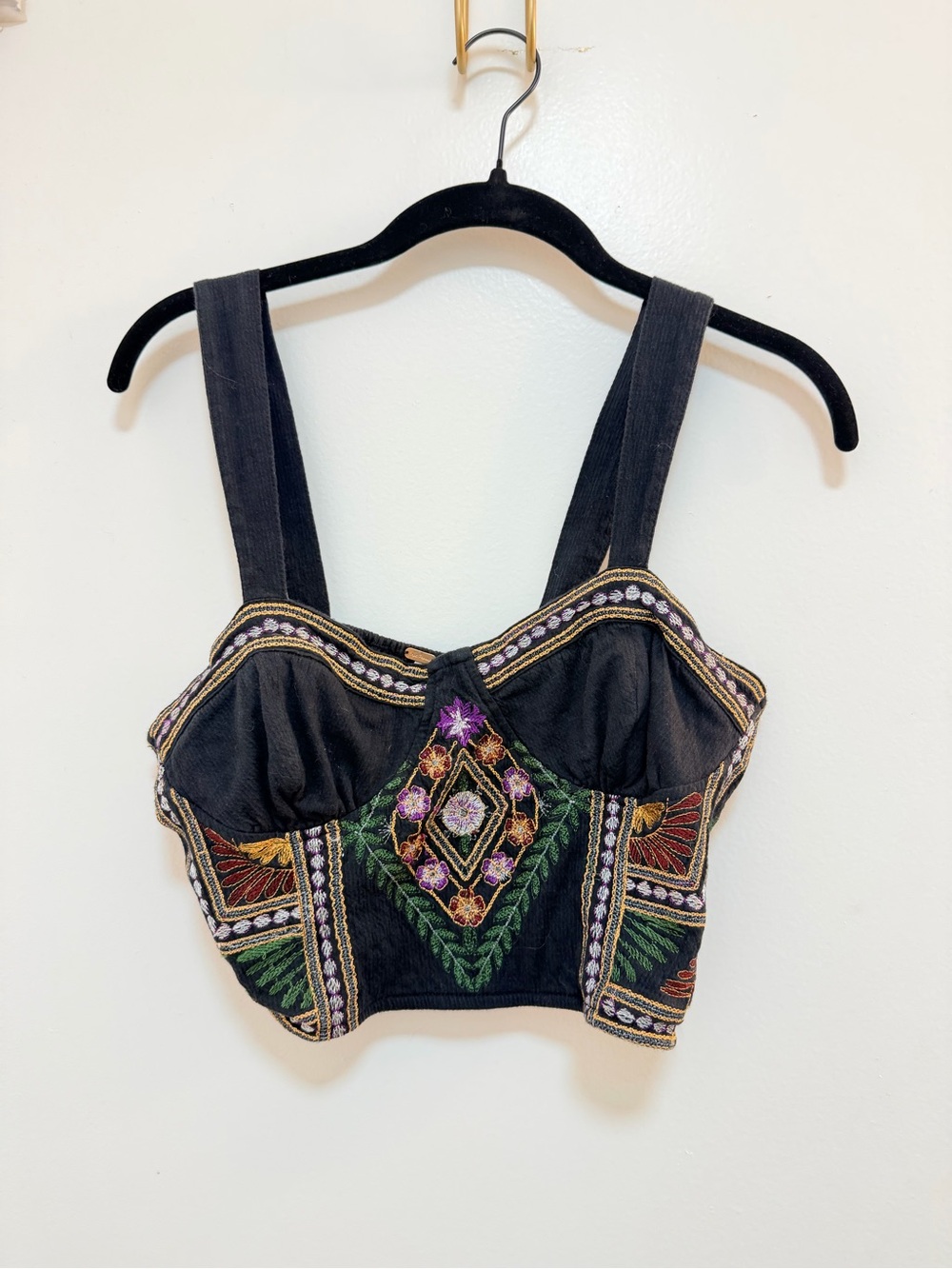 Free People Black Embroidered Crop Bustier Top